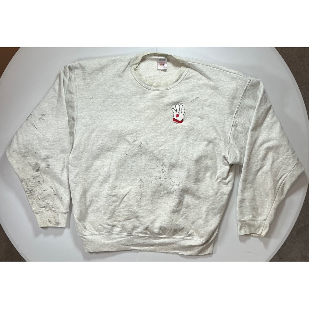 VTG USA 90s Made Hamburger Helper Sweatshirt Men 2XL Gray Thrashed Food Cartoon